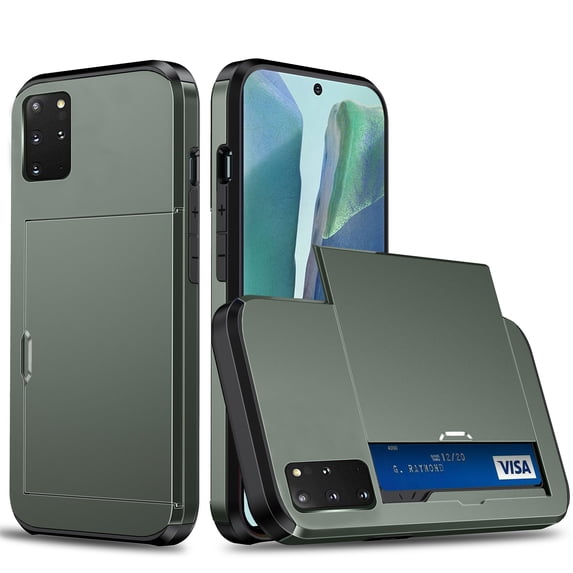 for Galaxy S20 Plus Wallet Case with Sliding Door Hidden Pocket Credit Card Holder Dual Layer Heavy Duty Shockproof Hard PC Hybrid TPU Flip Protective Cover for Samsung Galaxy S20 Plus, Army Green