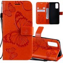 Galaxy S20 Ultra 5G Case, S20 Ultra Wallet Case, Allytech Pretty Retro Embossed Butterfly PU Leather Book Style Protection Slim Folio Flip Case Cover for Samsung Galaxy S20 Ultra 6.9", Orange