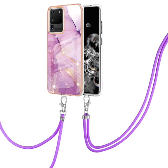 Galaxy S20 Ultra Case, Allytech Luxury Marble Pattern Rubber Flexible TPU Drop Protection Anti-scratch Lanyard Back Cover for Girls Women Case for Samsung Galaxy S20 Ultra, Lightpurple