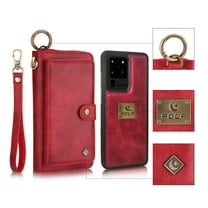 Galaxy S20 Ultra Case, Allytech Retro PU Leather Magnetic Detachable Back Cover Zipper Wallet Folio Cards Slots Purse Wrist Strap Clutch Protective Case Cover for Samsung Galaxy S20 Ultra 6.9",Red
