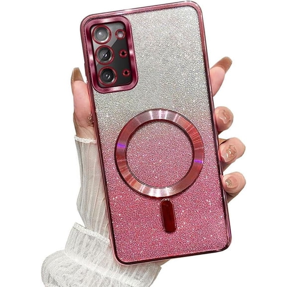 for Galaxy S20 Ultra Case  Glitter [Compatible with Magsafe] Anti-Scratch Shockproof Luxury Plated Clear Full Camera Protection Phone Cover Case for Samsung Galaxy S20 Ultra-Pink