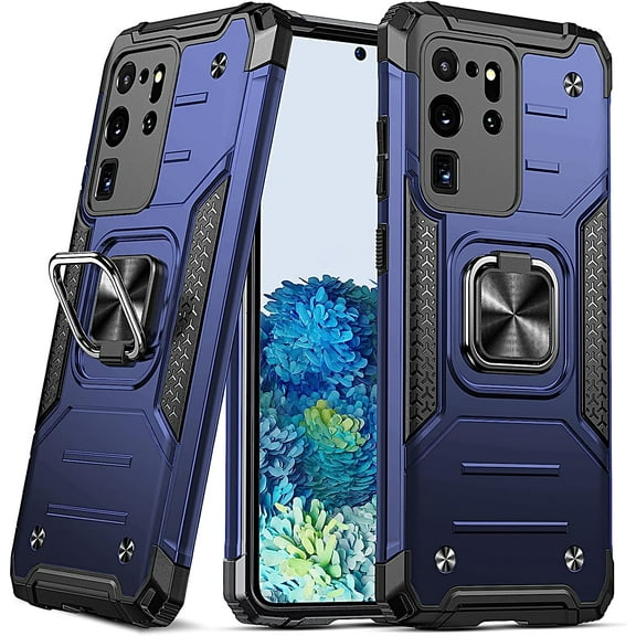 Galaxy S20 Ultra Case, Military Grade Protective Phone Case Cover with Enhanced Metal Ring Kickstand [Support Magnet Mount] Compatible with Samsung Galaxy S20 Ultra, Blue