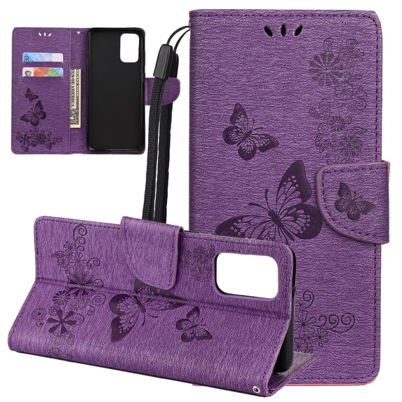 Galaxy S20 Ultra Cases Covers, Allytech Slim PU Leather Retro Butterfly Embossed Flip Kickstand Magnetic Clasp Protective Cards Holder Pocket Wallet Case Cover for Samsung Galaxy S20 Ultra,Purple