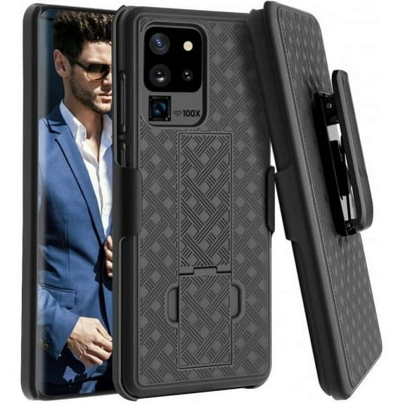 Galaxy S20 Ultra Rugged Case Belt Clip Holster Swivel Cover Kickstand Armor Combo Drop-Proof Defender Protective Black for Samsung Galaxy S20 Ultra Phone