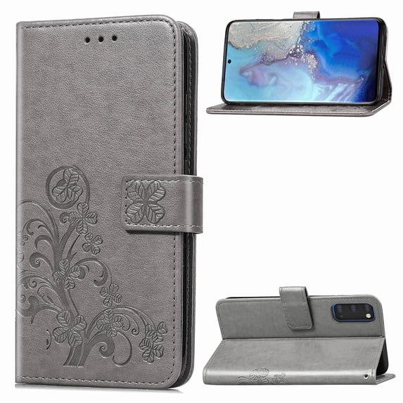 Galaxy S20 Wallet Case, Allytech PU Leather Clover Embossed Kickstand Folio Flip Slim Fit Wrist Strap Cards Holder Full Protection Wallet Case Cover for Samsung Galaxy S20 6.2" 2020, Gray