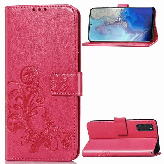 Galaxy S20 Wallet Case, Allytech PU Leather Clover Embossed Kickstand Folio Flip Slim Fit Wrist Strap Cards Holder Full Protection Wallet Case Cover for Samsung Galaxy S20 6.2" 2020, Rose