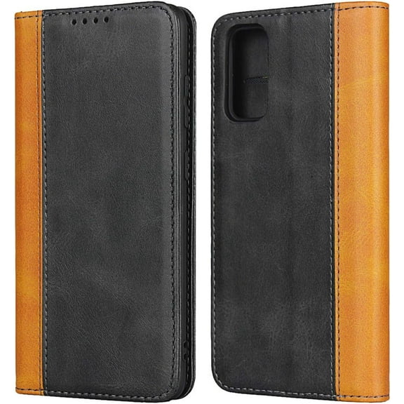 Galaxy S20 Wallet Case,Premium PU Leather Flip Folio Case with Card Slot,Case Pocket,Kickstand and Magnetic Closure TPU Shockproof Case for Samsung Galaxy S20,6.2" Black+Khaki