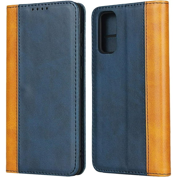 Galaxy S20 Wallet Case,Premium PU Leather Flip Folio Case with Card Slot,Case Pocket,Kickstand and Magnetic Closure TPU Shockproof Case for Samsung Galaxy S20,6.2" Blue+Khaki