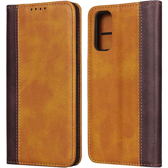 Galaxy S20 Wallet Case,Premium PU Leather Flip Folio Case with Card Slot,Case Pocket,Kickstand and Magnetic Closure TPU Shockproof Case for Samsung Galaxy S20,6.2" Khaki+Brown
