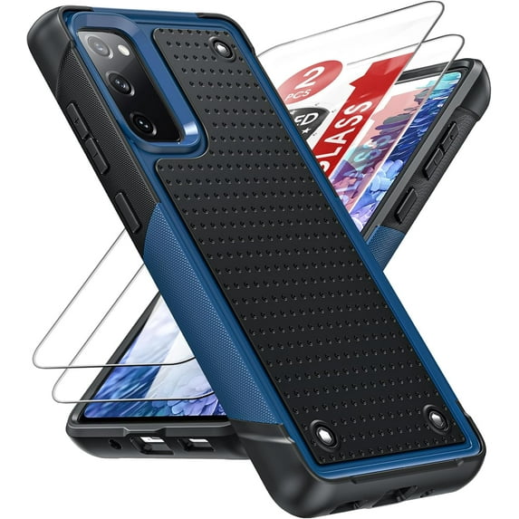 for Galaxy S20FE 5G Case: Phone Case Samsung S20 FE with 2 Pack Screen Protectors, Dual Layer Protective Hard PC Back & Soft Bumper Resilient Shock Absorb Case for Samsung Galaxy S20 FE 5G, Blue