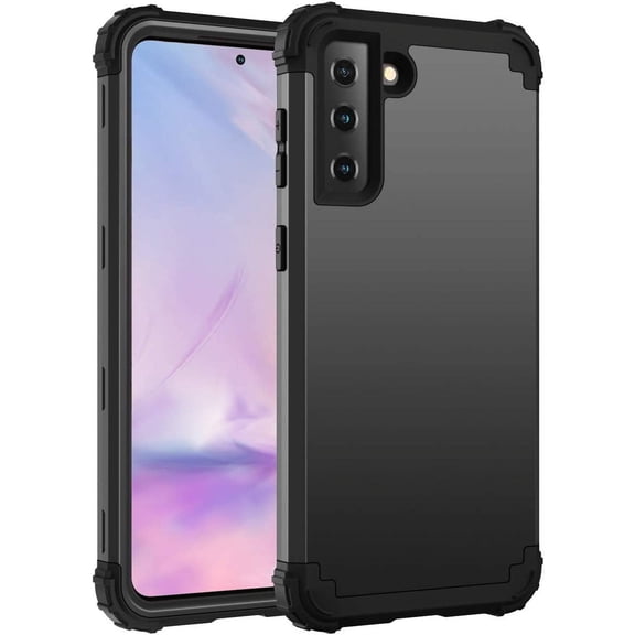 Galaxy S21 5G Case, Samsung Galaxy S21 Case 3 in 1 Heavy Duty Hard PC Soft Silicone Rugged Bumper Full-Body Shockproof Protective Phone Case for Samsung Galaxy S21 6.2 inch 2021- Black