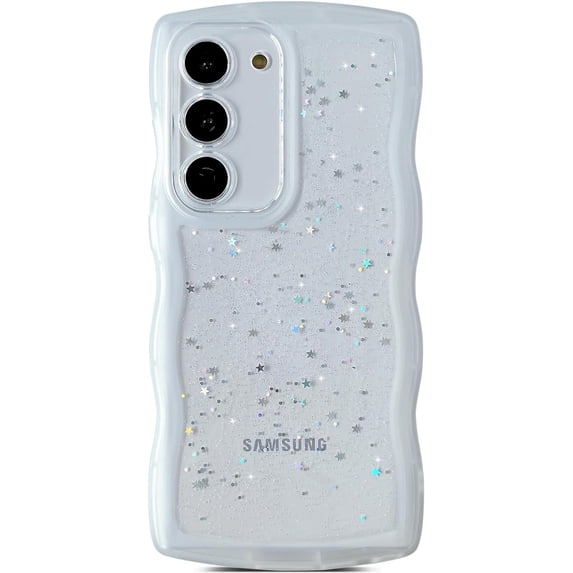 for Galaxy S21 Case 6.2", Curly Wavy Anti-Slip Grip Design Transparent Bling Glitter Star Shiny Case Cute Clear Sparkly Bumper Protection Soft Phone Cover Case for Women Girls, Clear