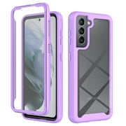 Galaxy S21 Case with Built in Screen Protector,Dteck Full-Body Shockproof Rubber Hybrid Protection Crystal Clear PC Back Protective Phone Case Cover for Samsung Galaxy S21,Purple