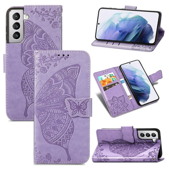 Galaxy S21 Case, Galaxy S21 Wallet Folio Case Magnetic Closure RFID Blocking Card Slots Kickstand Shockproof Case for Samsung Galaxy S21, Lightpurple