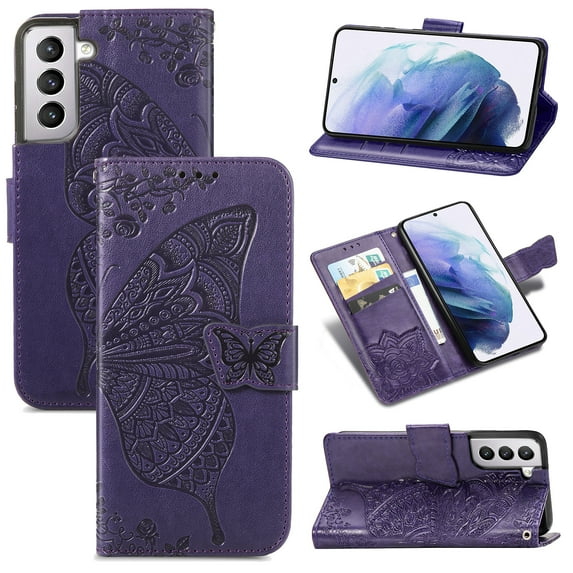 Galaxy S21 Case, Galaxy S21 Wallet Folio Case Magnetic Closure RFID Blocking Card Slots Kickstand Shockproof Case for Samsung Galaxy S21, Purple