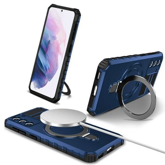 for Galaxy S21 Case with Stand, Magnetic Rugged Military Grade Shockproof Portective Case Compatible with MagSafe Wireless Charger&Magnetic Car Mount Holder For Samsung Galaxy S21, Royalblue