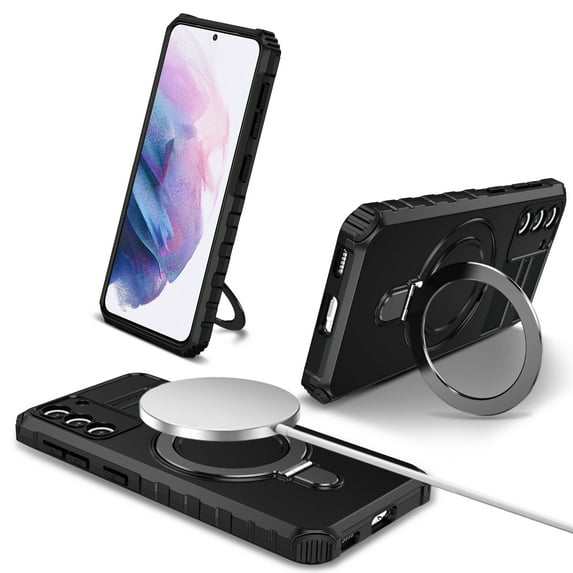 for Galaxy S21 Case with Stand, Magnetic Rugged Military Grade Shockproof Portective Case Compatible with MagSafe Wireless Charger&Magnetic Car Mount Holder For Samsung Galaxy S21, Black