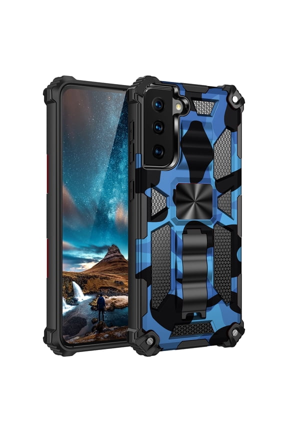 Galaxy S21 Case, Tough Rugged Hybird Impact-Resistant Bumpers Cover Heavy Duty Kickstand Dual Layers Shockproof Full Body Protective Phone Case for Samsung Galaxy S21, Dark Blue