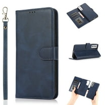 Galaxy S21 FE 5G Case and Cover, Allytech Detachable Magnetic Wallet Case PU Leather Full Body Protective Case with Credit Card Slots Wrist Strap for Samsung Galaxy S21 FE 5G 6.4 inch 2021, Blue