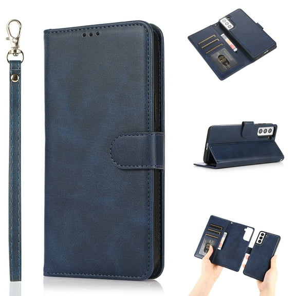 Galaxy S21 FE 5G Case and Cover, Allytech Detachable Magnetic Wallet Case PU Leather Full Body Protective Case with Credit Card Slots Wrist Strap for Samsung Galaxy S21 FE 5G 6.4 inch 2021, Blue