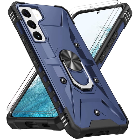 for Galaxy S21 FE 5G Case, S21 FE Case with 2 Pcs Nano Explosion-Proof Film, Military Grade Double Shockproof with Kickstand Protective Case for Samsung Galaxy S21 FE 5G (Blue)