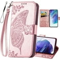 thumbnail image 1 of for Galaxy S21 FE 5G Wallet Case,Women Flip Folio Cover with Butterfly Embossed PU Leather Kickstand Card Holder Magnetic Wrist Strap Phone Case for Samsung Galaxy S21 FE 6.4" (Rose Gold), 1 of 14