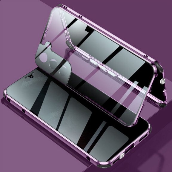 Galaxy S21 FE Case,Anti Peep Magnetic Adsorption Privacy Screen Protector Double Sided Tempered Glass Metal Bumper Frame Anti-Peeping Phone Case Anti-Spy Cover for Samsung Galaxy S21 FE 6.4", Purple