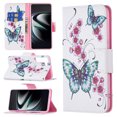 thumbnail image 1 of Galaxy S21 FE Case Cute Embossed Pattern Premium Leather Wallet Cover Flip Stand Credit Card Slots Pocket Holder Magnetic Closure Folio Case for Samsung Galaxy S21 FE, Peach Blossom Butterfly, 1 of 8