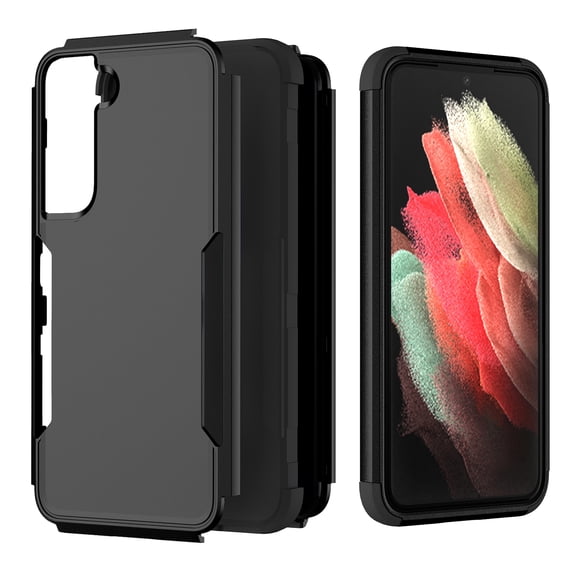 for Galaxy S21 FE Case, Defender Case Compatible with Samsung Galaxy S21 FE Case, Hybrid Heavy Duty Military Grade Full-Body Drop Shockproof Dustproof 3-Layers Rugged Protective Cover,
Black