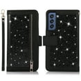 thumbnail image 1 of Galaxy S21 FE Case Wallet with Card Holder, Dteck Bling Glitter Leather Magnetic Stand Flip Case Zipper Purse Handbag Clutch with 9 Card Slots & Strap for Samsung Galaxy S21 FE 5G, Black, 1 of 1