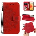 thumbnail image 1 of Galaxy S21 FE Wallet Case for Samsung Galaxy S21 FE(2021), Allytech Embossed Floral PU Leather Shockproof Flip Stand Wristlet Credit Card Slots Holder Cover for Galaxy S21 FE(6.4"), Red, 1 of 8