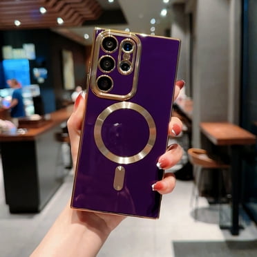 for Galaxy S21, Mantto [Support for Magsafe] Slim Rubber Magnetic Plating Screen Protector Luxury Elegant Case Camera Protector Soft Shockproof Cover For Samsung Galaxy S21, Darkpurple