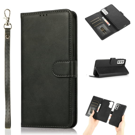 Galaxy S21 Plus 5G Case and Cover, Allytech Detachable Magnetic Wallet Case PU Leather Full Body Protective Case with Credit Card Slots Wrist Strap for Samsung Galaxy S21 Plus 5G 6.7 inch 2021, Black