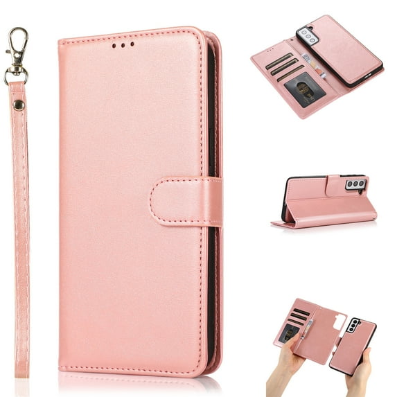 Galaxy S21 Plus 5G Case and Cover, Allytech Detachable Magnetic Wallet Case PU Leather Full Body Protective Case with Credit Card Slots Wrist Strap for Samsung Galaxy S21 Plus 5G 6.7" 2021, Rosegold
