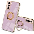 thumbnail image 1 of for Galaxy S21 Plus Case with Ring, Built-in Rotation Finger Ring Kickstand Cover with Shiny Plating Rose Gold Edge Work with Magnetic Car Mount Slim Thin Bumper Case for Women Girls Purple, 1 of 14