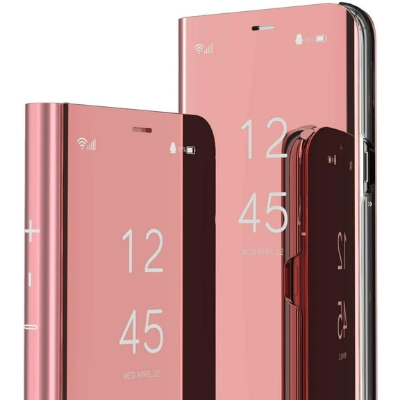 Galaxy S21+ Plus Case Slim Mirror Design Clear View Flip Bookstyle Ultra Slim Protecter Shell with Kickstand Protective Cover for Samsung Galaxy S21 Plus Mirror PU Rose Gold