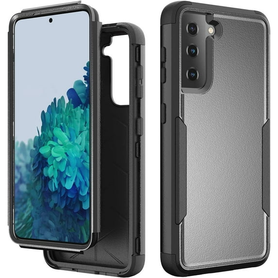 Galaxy S21 Plus Cellular Phone Case, Military Grade Protection, 3 in 1 Full Body Protective Case, Shockproof Heavy Duty Cover for Samsung Galaxy S21+ (Black+Black)