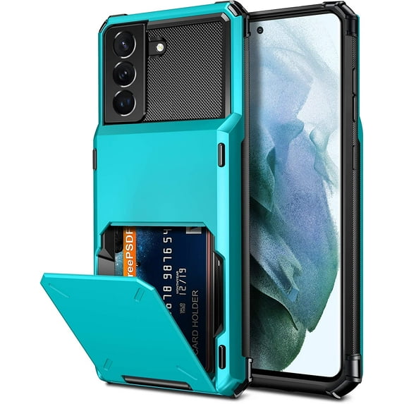 for Galaxy S21 Plus Wallet Case Credit Card Holder 4-Card Flip Men Women Cover Slot Back Pocket Dual Layer Protective Hybrid Hard Shell Bumper Armor Case for Samsung S21 6.7 Plus Light Blue