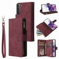 thumbnail image 1 of Galaxy S21 Plus Wallet Case, Dteck Soft Leather Zipper Wallet Case Magnetic Buckle Horizontal Flip Cover with 5 Card Slots/Photo Pocks for Samsung Galaxy S21 Plus, Winered, 1 of 6