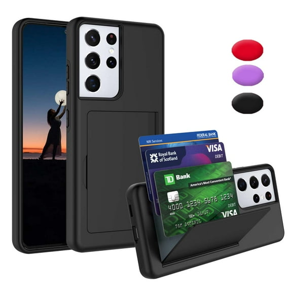 Galaxy S21 Plus Wallet Phone Case, Takfox Galaxy S21+ Case Shockproof Hybrid Hard PC & TPU Armor Ultra Protective Case with 3 Cards ID Holder Slots Storage Cover for Samsung Galaxy S21 Plus, Black