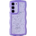 thumbnail image 1 of for Galaxy S21+/S21 Plus Case 6.7", Curly Wavy Anti-Slip Grip Design Transparent Bling Glitter Star Shiny Case Cute Clear Sparkly Bumper Protection Soft Phone Cover Case for Women Girls, Purple, 1 of 13