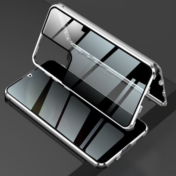 Galaxy S21 Ultra Case,Anti Peep Magnetic Adsorption Privacy Screen Protector Double Sided Tempered Glass Metal Bumper Frame Anti-Peeping Phone Case Anti-Spy Cover for Samsung Galaxy S21 Ultra,Silver