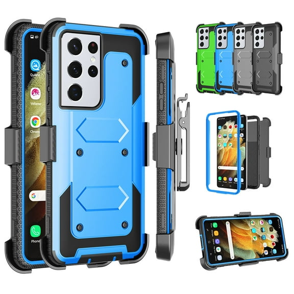 Galaxy S21 Ultra Case Clip Belt Holster, TakFox Shockproof Swivel Defender Heavy Duty Armor Protective Hard Cases With Kickstand Protector Rugged Cover Shell For Samsung Galaxy S21 Ultra - Blue