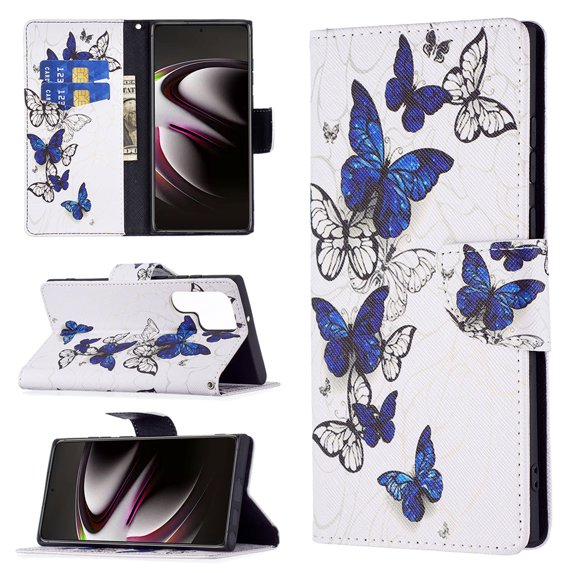 Galaxy S21 Ultra Case Cute Embossed Pattern Premium Leather Wallet Cover Flip Stand Credit Card Slots Pocket Holder Magnetic Closure Folio Case for Samsung Galaxy S21 Ultra, Group Butterfly
