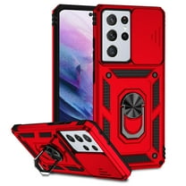 Galaxy S21 Ultra Case,Dteck Shockproof Rubber Rugged Case Hybrid Hard Ring Holder Kickstand Slide Camera Lens Protector Cover for Samsung Galaxy S21 Ultra,Red