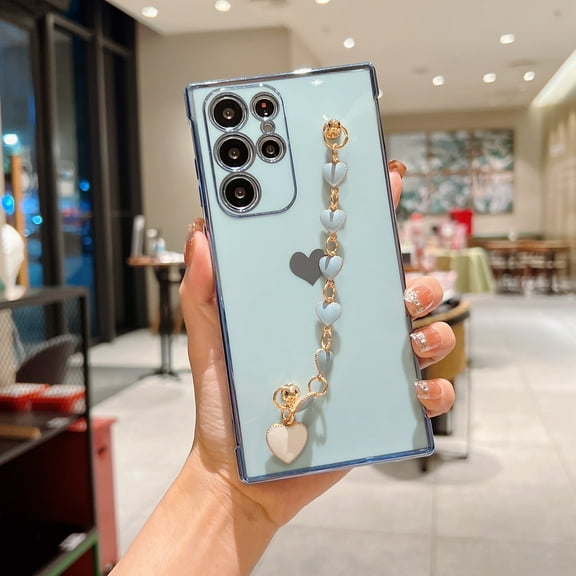 Galaxy S21 Ultra Case, Full Heavy Duty Rugged Cover with Wrist Strap Fashion Designs for Women Girls Protective Phone Slim Case for Samsung Galaxy S21 Ultra 6.8 inch 2021,Blue