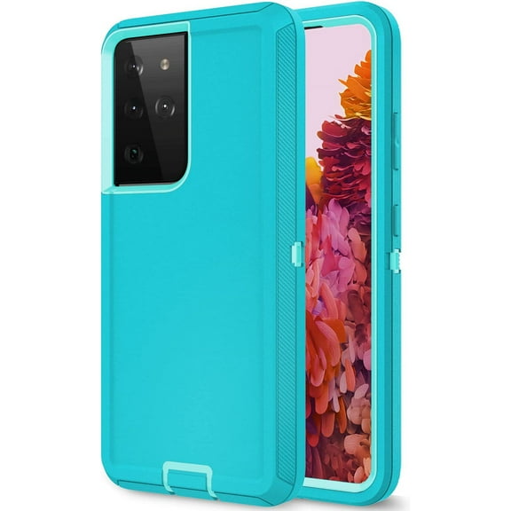 Galaxy S21 Ultra Case for Samsung Galaxy S21 Ultra 5G Case Military Drop Shockproof  Heavy Duty Rugged 3 in 1 Protection Cover for Galaxy S21 Ultra Phone Case (Teal+Light Green)