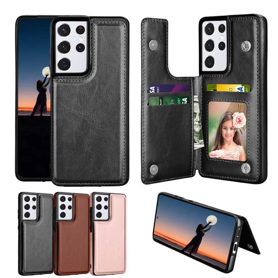 Galaxy S21 Ultra Case, Samsung Galaxy S21 Ultra Wallet Case, Takfox Shockproof Leather Case w/ Card Pockets 3 Cards Slots Cash ID Credit Card Flip Phone Cases Kickstand Magnetic Hard Cases, Black