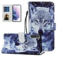 thumbnail image 1 of Galaxy S21 Ultra Wallet Case with Card Holder, Allytech Premium Colorful PU Leather Magnetic Button Flip Shockproof Detachable Hand Strap Stand Case for Samsung S21 Ultra 5G 6.8" 2021, Lovely Wolf, 1 of 2