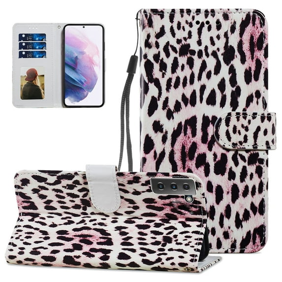 Galaxy S21 Ultra Wallet Case with Card Holder, Allytech Premium Colorful PU Leather Magnetic Button Flip Shockproof Detachable Hand Strap Stand Case for Samsung S21 Ultra 5G 6.8" 2021, Leopard